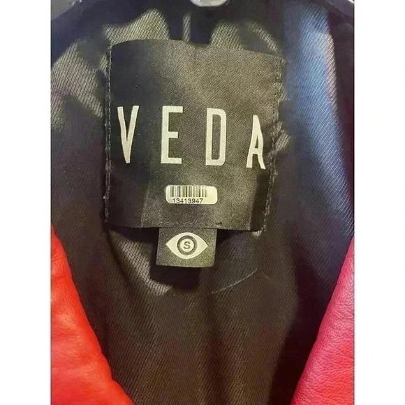 VEDA Baby Jane Leather Moto Jacket Red Size Small - Picture 13 of 14
